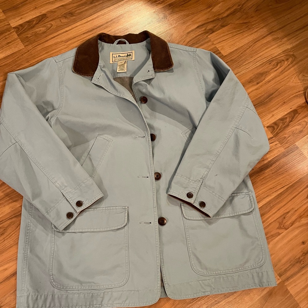 Vintage L.L. Bean light blue barn chore jacket with corduroy Collar - Picture 1 of 5